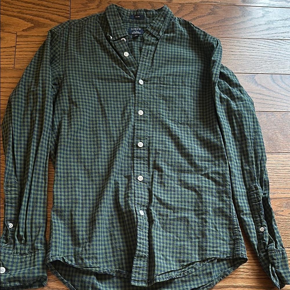 J Crew Men's Green Checkered Shirt